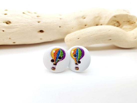 Heißluftballon Holz Knopf Ohrstecker Button